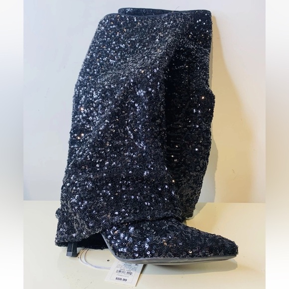 Women's Abba Sequin Foldover Tall Boots - A New Day Black - Picture 6 of 6
